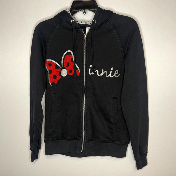 Disney Store Minnie Mouse Bow Hoodie Full Zip Sweatshirt Mouse Ears Size Small - Picture 1 of 6